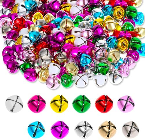 Ouligay 110 Stück Kleine Glöckchen zum Basteln, Bunt Weihnachten Glöckchen, Metall Christmas Jingle Bells, 10mm DIY Weihnachts Dekorationen Glocken für Weihnachten Dekoration Geschenk Deko
