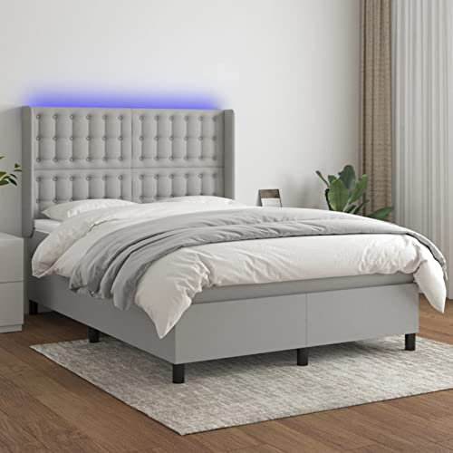 qohoio Boxspringbett mit Matratze & LED Bett Boxspringbett Bett Mit Matratze Polsterbett Schlafzimmer MöBel Hellgrau 140x200 cm Stoff - 3138637