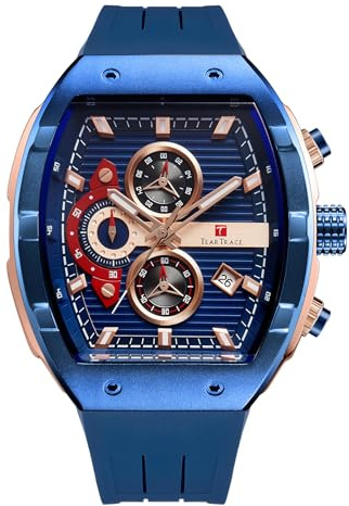 TEARTRACE Watches for Men Original Analog Quartz Waterproof Sport Mens Watches Tonneau Chronograph Luminous Fashion Unique Casual Watch with Silicone Strap
