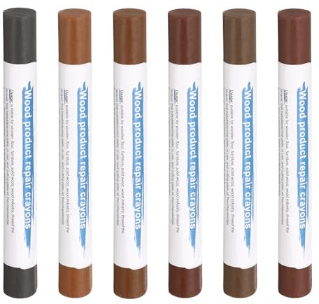 HARFINGTON Wood Filler Sticks 6 Colors Wooden Wax Touch Up Furniture Repair Crayons for Dark Red, Pastel Brown, Light Dim Gray, Light Taupe, Brown Wood, Medium Brown