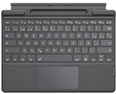 MoKo Teclado Español con Portalápices (No Carga) Solo para Microsoft Surface Pro 12 (13 2026)/ 11/10/ 9/8/ X, Solo para conexión Bluetooth, QWERTY Teclado Type Cover Inalámbrico Delgado, Gris