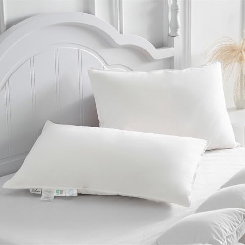 Homyrium Almohada de Plumón 75x50 Pack 2 Almohada Plumas 50x75 cm Almohada para Dormir de Hotel de 3 Cámaras, Funda 100% Algodón y Relleno de Pluma, Certificado Ökotex (940 g, 2 Unidad)