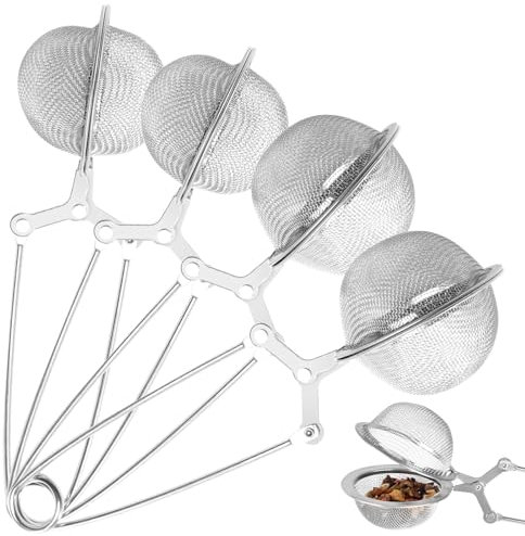 4 Stück Teezange, Teezange für Losen Tee Aus Rostfreiem Edelstahl, Kugelform Teesieb für Losen Tee, Feinmaschige Teekugel für Loses Blatt-Tee, Gewürze und Gewürzmischungen