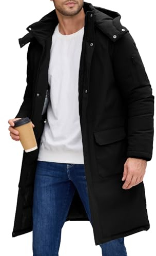 NRZD Men's Winter Long Puffer Jackets, Water-Repellent Down Parka Warm Coats Outerwear with Detachable Hood & Carry Straps(Black,XXL)