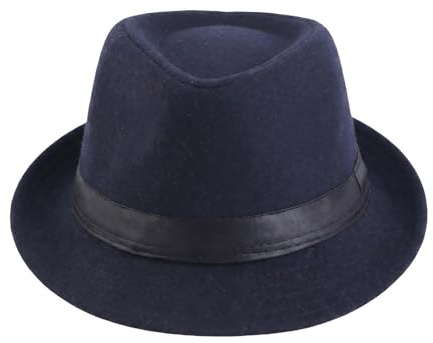 OHEETU Cappello Fedora Trilby Vintage Anni 1920 Unisex Cappelli Panama con Fascia Tesa Corta Derby Jazz Cap Manhattan Gatsby (Blu Scuro/Grigio), Blu scuro, Taglia unica