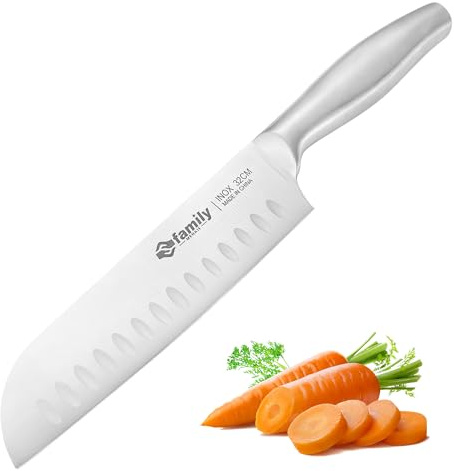 Family Cuchillo de Chef Japonés 31 cm, Una Sola Pieza de Acero Inoxidable con Mango Hueco, Filo Pulido y Preciso, Ideal para Cocina Profesional y Hogar
