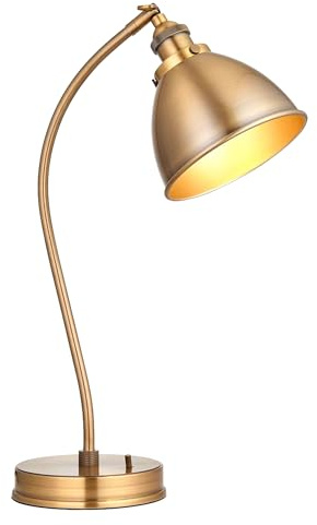 National Lighting Rue Table Light - 460mm x 150mm, IP20 Rated Antique Brass Table Lamp E14 Fitting LED Compatible - Adjustable Arm Desk Light Lamp for Bedroom, Office, Study & Bedside