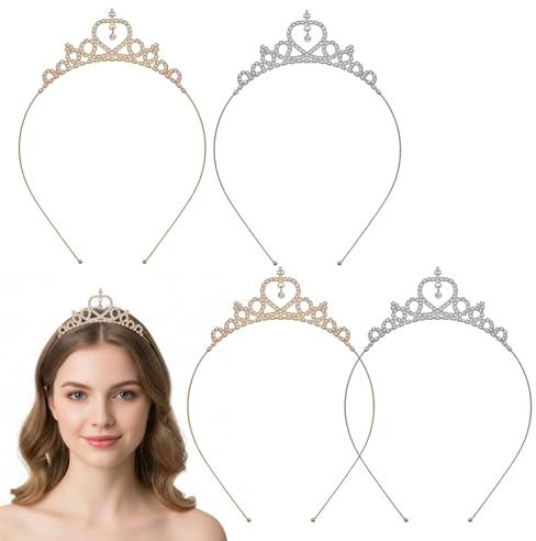 LXUEJIE 4 stycken prinsesskronor, kristallkrona, tiara, diadem för flickor, kvinnor, strass, pannband, silver, guld, hårsmycke för födelsedag, bröllop, festtåg, fest, present