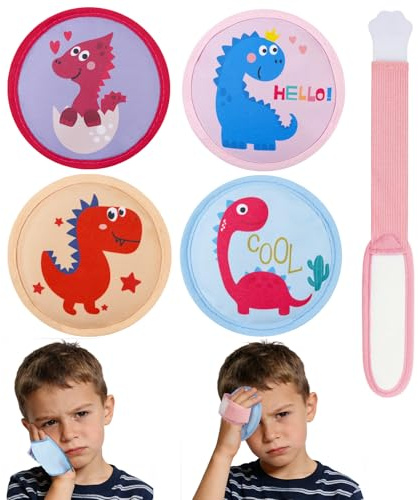 Magic Gel Kids Ice Packs for Boo Boos with Extra Adjustable Strap, 4 Pack Cute Dinosaur Mini Gel Ice Pack for Kids, Small Handheld Ice Packs, Hot Cold Therapy for Head Knee Elbow Bump Bruise- Dinosaur