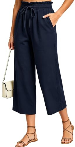 Neteson Pantalones Mujer Verano 7/8 Pantalones Lino Algodón Pantalón Capri