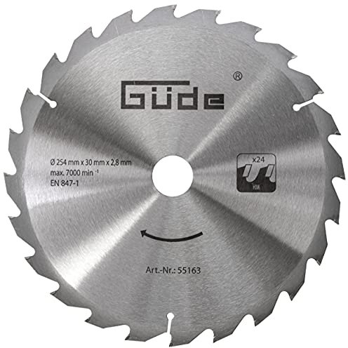 Güde 55163 Holzsägeblatt HM 254x30x24Z (aus Hartmetall, 25,4 cm Durchmesser, 3 cm Sägeblattbohrung, 24 Zähne, 1,8 mm Sägeblattstärke, für max. Schnitte mit bis zu 7000 1/min)