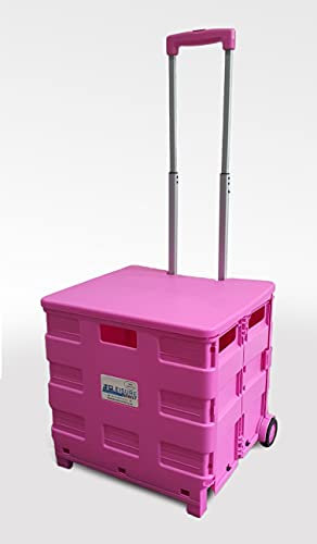 NEW PINK LARGE FOLDING TEACHER SCHOOL COLLEGE BOOKS CAMPING BOOT TRUNK CART CRATE TROLLEY 35KG FOLDABLE + LID