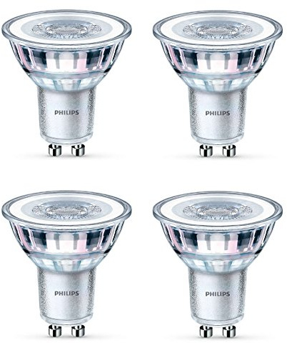 4 x Philips LED Glass 4.6w GU10 50w A+ Spot Light Bulbs Lamp 355lm - Warm White