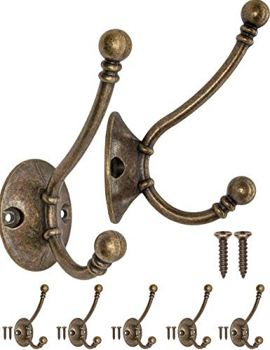 Fuxxer 5x Klassische Garderoben-Haken, Eisen-Haken, Wand-Haken, 90x62mm, bronze, 5er Set
