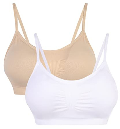 Vertvie Dam stretch utan bygel, push-up-, yoga-, sport-bh, uppsättning för fitnessträning, stoppning, 2-pack / 3-pack, Vit + hudton, L