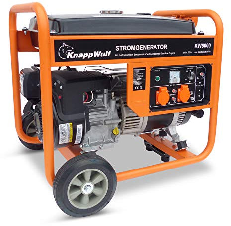 KnappWulf Stromerzeuger Generator KW6000 mit 2x230V, 1x12V, 4600W, Notstromaggregat Stromaggregat, Benzinmotor 7PS, Ölmangelsicherung, AVR, 25L Treibstofftank