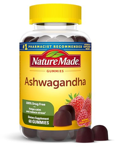 Nature Made Ashwagandha Gummies, Vegan, KSM 66 Ashwagandha Supplement for Stress Support, 60 Count, 30-Day Supply