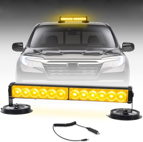 Wireless Strobe Beacon Light Bar, 12 LEDs Rechargebale Emergency Rooftop Mini Beacon Lights, Battery Powered Amber Flashing Light Bar with Magnetic Mounts & Charger Cable for Car Trucks Vehicles