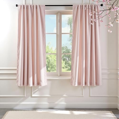 Lazzzy Velvet Blackout Curtains Thermal Insulated Room Window Drapes Super Soft Luxury Curtains for Living Room Bedroom Rod Pocket 2 Panels, Dusty Pink, 52 W x 72 L