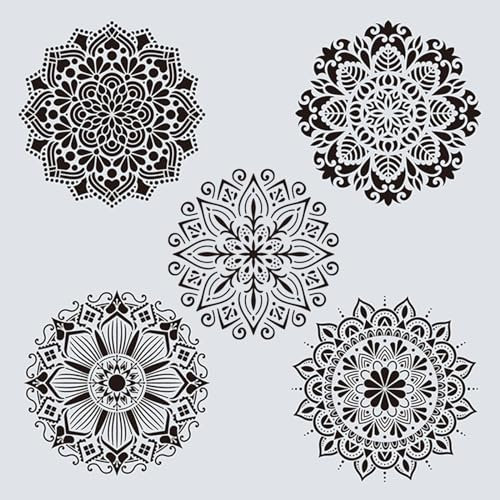 Ryvera Mandala Schablone, 5 Stück Groß Mandala Schablonen Stencils Kit, Mandala Wand Schablonen Zeichnen Set für DIY Mandala Blume Schablonen Wandgestaltung Zubehör für Leinwand Möbel Handwerk,30x30CM