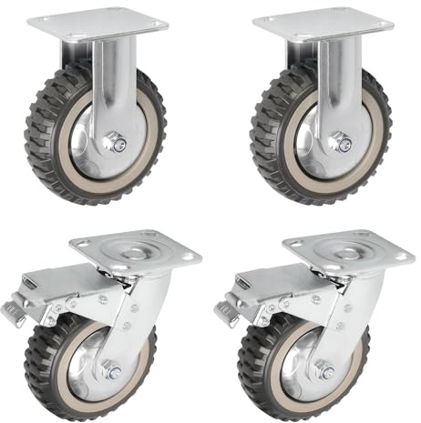 Nisorpa 4 ruedas giratorias de 150 mm con freno, giratorias 360°, ruedas de transporte, ruedas de goma maciza, capacidad de carga 1000 kg – (2 ruedas fijas, 2 ruedas de freno)
