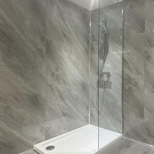 DBS Grey Ocean Marble Gloss Shower Wall Panel 1000mm Wide PVC Bathroom Cladding 1m x 2.4m