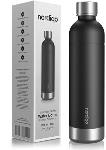 Nordiqo Premium Stainless Steel Bottle 1L / 1000 ml | Compatible with Aarke Carbonator 3, Sodastream (excluding Crystal + Jet models) and many others | Dishwasher Safe, No Expiration Date