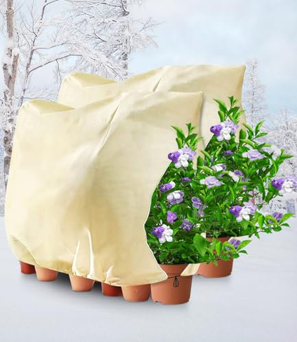 Zofory Pflanzenschutz Winter, 2 Stück Winterschutz für Kübelpflanzen, 200 x 240cm Winterschutz für Pflanzen, mit Reißverschluss und Zugband, Pflanzen Winterschutz Draußen, Palmen Winterschutz (Beige)
