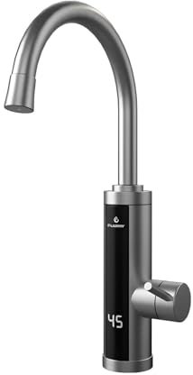 Electric Hot Water Tap with Universal Nozzle, Instant Heating Faucet for Kitchen, Stainless Steel Water Heater Tap Supply Hot and Cold Water Faucet with Digital Display (Silver)