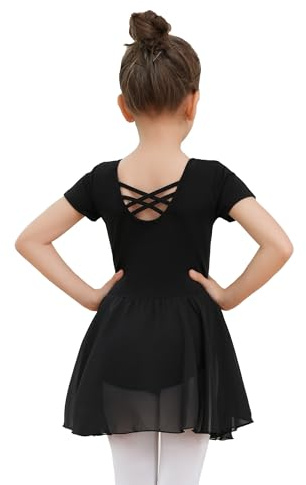 Dmwhsy Girls Ballet Dress Short Sleeve Dance Leotard Ballet Outfit Gymnastics Dancewear with Chiffon Skirt Black