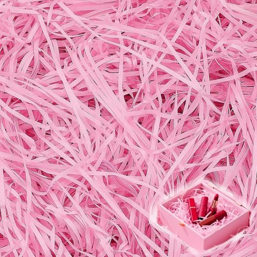 jwtyu 500g Papier Déchiqueté rose Papier Dechire Pour Colis Remplissage Decoratif Paille Pour Panier Garni Raffia Remplissage Approprié Garnir Les Boîtes et Paniers Cadeaux