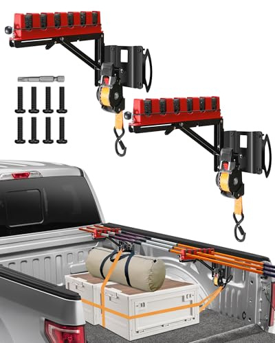 Truck Bed Fishing Rod Holder for Ford F150, with Retractable Truck Bed Ratchet Straps for Ford F150, Can Hold 6 Fishing Rods, Compatible with Ford F-150 F250 F350 F450 2015-2025