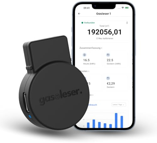 Gasleser – Smarter WLAN Gaslesekopf für BK-Zähler Gaszähler | Zählerstand & Gasverbrauch live in App | Plug and Play Installation | Gas Reader