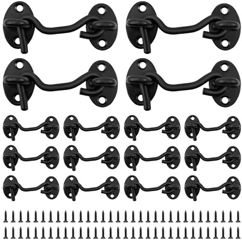 Lot de 16 crochets tempête avec œillet en acier inoxydable - Longueur : 75 mm - Avec 64 vis - Pour portes coulissantes, armoires, garages