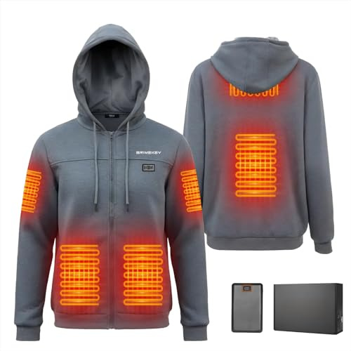 Brimekey Giacca con Cappuccio Riscaldante con Cerniera e Interno in Pile per Uomo e Donna - Giacca Termica Intelligente 6 Zone, 3 Livelli di Calore - Batteria 7.4V 20000mAh per Outdoor, Campeggio