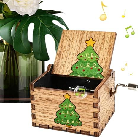 Carillon di Natale – Scatola Melodia a manovella in Legno, Lettore di Tuning Festivo, Ornamento Decorativo Vintage, Design Rotante Classico | per la Decorazione Domestica, la tavola Regalo