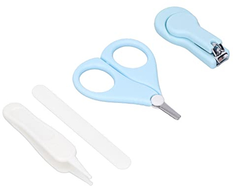 OVAQUIXI Kit De Uñas Para Bebé De 4 Piezas, Juego De Enfermería Seguro Con Tijeras, Lima De Uñas, Pinzas Redondas, Cortauñas - Azul