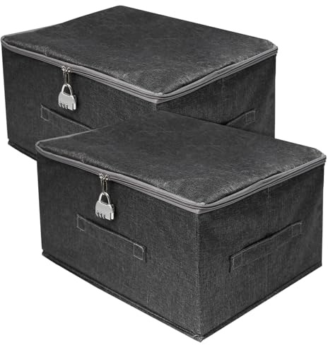 Sxutop 2 Pezzi Scatola Portaoggetti con Lucchetto Scatola Richiudibile con Coperchio in Tessuto Contenitori Pieghevole di Chiusura per Vestiti Libri Giocattoli,40x30x21cm