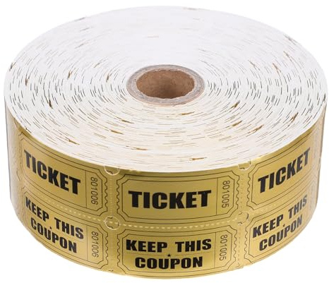 LOORGVEL Billets de Tombola Dorés 2000 Pièces en Rouleau Tickets Numérotés pour Événements Carnaval Fêtes Scolaires et Collectes de Fonds Billets de Jeu pour Animation et Récompense