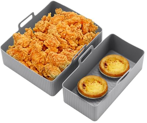 Set di 2 inserti per friggitrice ad aria calda in silicone, rettangolari, per friggitrice, riutilizzabili, teglia da forno con rivestimento antiaderente, per forno, microonde, vapore