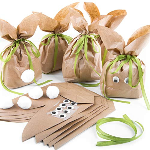 Logbuch-Verlag 10 Osterhasen Tüten Osternest zum Befüllen Hasentüten aus Kraftpapier braun grün Ostern Osterhase Geschenktüten für Kinder