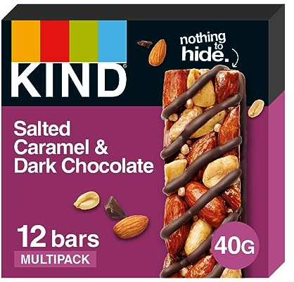 KIND Bars, Gluten Free Snack Bars, Salted Caramel Dark Chocolate, Healthy Snack, No Artificial Colours, Flavours or Preservatives, Multipack 12 x 40g