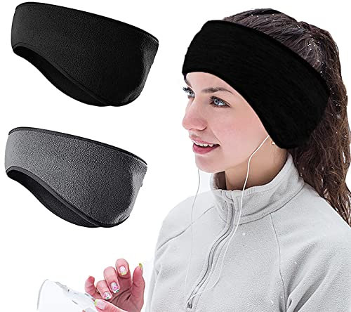 2pcs Winter Sport Kopfband Sport Ohrenschützer,Stirnband Ohrenwärmer,Optimalen Ohr Wärmer Ohrenschutz,Headband für Damen und Herren Außeneinsatz Sport Fitness (Schwarz + Grau)