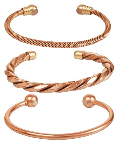 Touchstone - Bracciali in rame | regalo per uomini e donne | gioielli magnetici regolabili al 100% puro massiccio | set di bracciali fatti a mano | braccialetti tibetani intrecciati., 17.78 cm, Rame