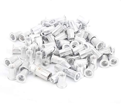 100 Piezas de Tuercas Remachadoras Tuercas de Cabeza Plana de Aluminio Accesorios de Hardware Verticales Herramientas Manuales de Aluminio Galvanizado Para Placas de Metal(M6*100Pcs)