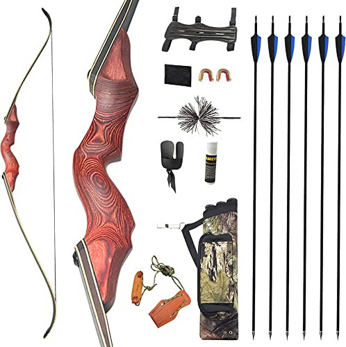 wolfman 60 Zoll Takedown Recurvebogen Set Erwachsene 25-65 Lbs BogenschießEn Jagdbogen Pfeil Und Bogen Set Erwachsene Sportbogen Recurve Bogen Set linkshändig Rechtshändig (Rot Set, Rechts 40Lbs)