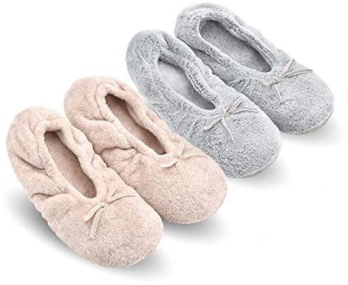 Keyela Women's Memory Foam House Fluffy Ballerina Slippers Ballet Shoes Fuzzy Cute Faux Fur Closed Toe Slip On Indoor Slippers