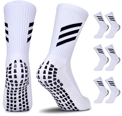 JUYANO Kids Grip Socks Football Socks Boys Girls, 3 Pairs Breathable Grip Socks Junior Anti-slip Athletic Sock for Kids AntiSkid Rubber Pads Sports Sock for Basketball Rugby Tennis Ages 6~12