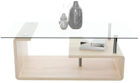 Somnia Descanso - Mesa de Centro de Cristal, Mesita de Salón o Comedor, Modelo Sara, Acabado en Color Cambria, Medidas: 120 cm (Ancho) x 65 cm (Fondo) x 42 cm (Alto)