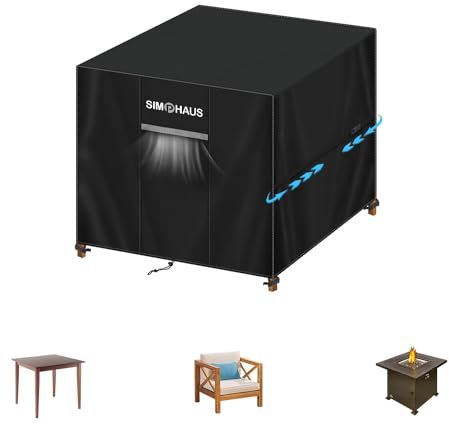 SIMPHAUS Bache de Protection Table de Jardin 85x85x80cm Housse Salon Jardin Carré Housse Brasero Housse de Protection de Table Extérieur Anti-UV 420D Oxford Tissu Imperméable Extérieur